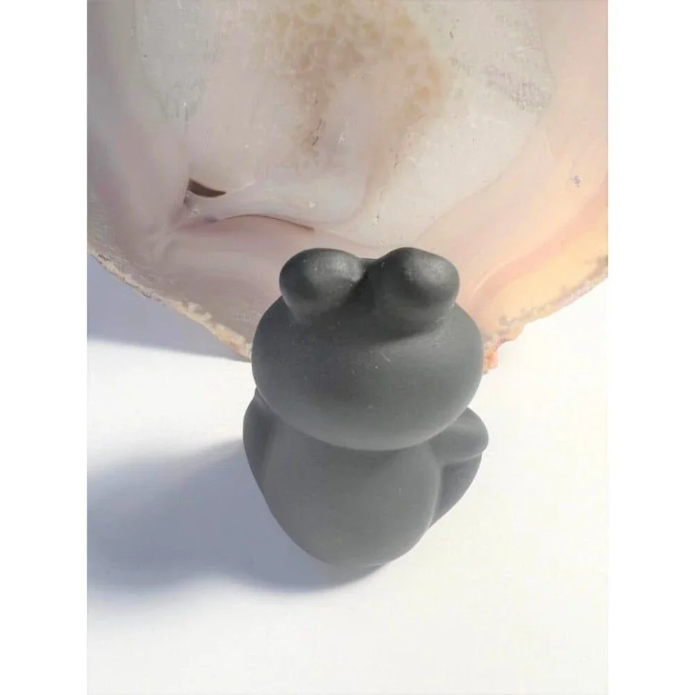 Adorable Black Obsidian Frog Carving